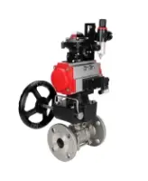 Кран шаровой DN.ru BV3131P(3pc)-FP-F-ISO-H Ду15 Ру40 полнопроходной двухходовой, нержавеющая сталь, фланцевый, PTFE, с пневмоприводом PA-DA-052, с пн.распределителем 4M310-08 AC220V, с БКВ APL-210N, с ручным дублером MON1-250-T26-ISO, с БПВ AFC2000