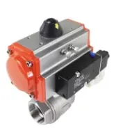 Кран шаровой DN.ru BV3232P(2pc)-FP-T-ISO-H Ду100 Ру40 полнопроходной, внутренняя резьба, нержавеющая сталь 316, уплотнение - PTFE, с пневмоприводом PA-SA-130, пневмораспределителем 4V320-08 AC220V