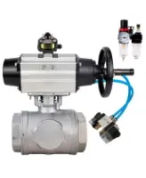 Кран шаровой DN.ru BV3232P(4pc)-SP-3WL-T-ISO-H WDVF Ду65 Ру40 стандартнопроходной, 3-ходовой L-тип, внутренняя резьба, нержавеющая сталь AISI 316, PTFE, с пневмоприводом PA-DA-105-1, пневмораспределителем 4V320-10 AC220V, БКВ APL-510N EX и БПВ AFC2000