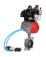 Затвор дисковый поворотный DN.ru WBV3131N-2W-Fb-H Ду65 Ру16, корпус - нержавеющая сталь 304, диск - нержавеющая сталь 304, уплотнение - NBR, с пневмоприводом DN.ru DN.ru PA-SA-105, пневмораспределителем 4V320-08 AC220V, БКВ APL-410N EX и БПВ AFC2000