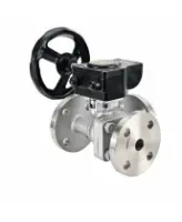 Кран шаровой DN.ru BV3232P(2pc)-FP-3WL-F-ISO-H Ду20 Ру16 HYMT, трехходовой L-тип, полнопроходной, фланцевый, корпус - нержавеющая сталь SS316, с редуктором HAM RQN1-180Z-T40