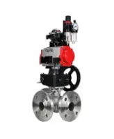 Кран шаровой DN.ru BV3232P(2pc)-FP-3WL-F-ISO-H Ду20 Ру16 HYMT, трехходовой L-тип, полнопроходной, фланцевый, корпус - нерж.сталь SS316, с пн.приводом PA-DA-052, пн.распредел 4M310-08 24В NAMUR, ручн.дублером MON1-250-T26-ISO, БКВ APL-210N и БПВ AFC2000