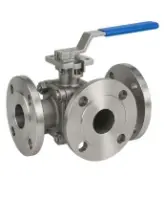 Кран шаровой DN.ru BV3232P(2pc)-FP-3WT-F-ISO-H Ду25 Ру16 HYMT, трехходовой T-тип, полнопроходной, фланцевый, материал корпуса - нержавеющая сталь SS316, с ISO фланцем и рукояткой