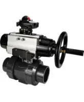 Кран шаровой DN.ru BV4242E-FP-GRM-ISO Дн50 Ру10 полнопроходной, корпус - НПВХ, шар - НПВХ, уплотнение - EPDM, с пневмоприводом PA-DA-105-1, пневмораспределителем 4M310-08 AC220V и БКВ APL-210N