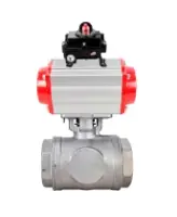 Кран шаровой DN.ru BV3232P(4pc)-SP-3WL-T-ISO-H WDVF Ду40 Ру63 стандартнопроходной, 3-ходовой L-тип, внутренняя резьба, корпус - нержавеющая сталь AISI 316, уплотнение - PTFE, с пневмоприводом PA-SA-130 и БКВ APL-410N EX