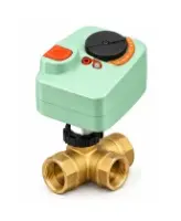 Кран шаровой DN.ru 3/4″ Ду20 Ру20 трехходовой Т-тип, неполнопроходной, резьбовой, материал корпуса - латунь, материал шара - нержавеющая сталь AISI304, уплотнение - PTFE с электроприводом E23 AC220V (BV0031P-SP-3WT-T-ED)