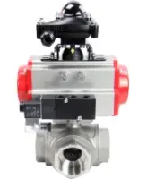 Кран шаровой DN.ru BV3232P(4pc)-SP-3WL-T-ISO-H Ду40 Ру63 стандартнопроходной трехходовой L-тип, нерж. сталь SS316, внутренняя резьба, уплотнение - PTFE, пн.приводом PA-DA-065, пн.распределителем 4M310-08 DC24V и БКВ APL-210N