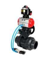 Кран шаровой DN.ru BV4242E-FP-GRM-ISO Дн50 Ру10 полнопроходной, корпус - НПВХ, шар - НПВХ, уплотнение - EPDM, с пневмоприводом PA-DA-052, пневмораспределителем 4V320-10 AC220V, ручным дублером MON1-250-T26-ISO и БКВ APL-510N EX