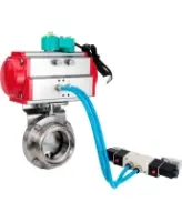 Затвор дисковый поворотный DN.ru WBV3131S-2W-T-H Ду25 Ру10, резьбовой, пищевая нержавеющая сталь 304, уплотнение - Silicon, с пневмоприводом PA-SA-065, пневмораспределителем 4M320-08 AC220V и магнитным переключателем ALS200D