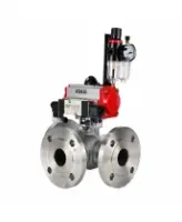 Кран шаровой DN.ru BV3232P(2pc)-FP-3WL-F-ISO-H Ду80 Ру16 HYMT трехходовой L-тип, полнопроходной, фланцевый, корпус - нержавеющая сталь AISI316, с пневмоприводом PA-SA-130, пневмораспределителем 4M320-08 AC220V и БПВ AFC2000