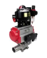 Кран шаровой DN.ru BV3232P(3pc)-FP-W-ISO-H LONG Ду32 Ру40 полнопроходной, корпус - нержавеющая сталь 316, уплотнение - PTFE, под приварку, с пневмоприводом DN.ru PA-SA-083, пневмораспределителем 4M310-08 AC220V, БКВ APL-510N EX и БПВ AFC2000