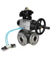 Кран шаровой DN.ru BV3232P(4pc)-FP-3WL-F Ду100 Ру16 полнопроходной трехходовой, фланцевый, корпус - нержавеющая сталь SS316, с пневмоприводом DN.ru PA-DA-105-1 двойного действия, пневмораспределителем 4V320-08 AC220V и БКВ APL-410N EX