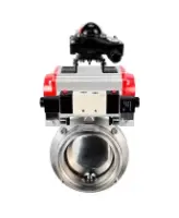 Затвор дисковый поворотный DN.ru WBV3131S-2W-T-H Ду40 Ру10 резьбовой, пищевая нержавеющая сталь 304, уплотнение – Silicon, с пневмоприводом DN.ru PA-DA-065, пневмораспределителем DN.ru 4V320-10 AC220V и БКВ DN.ru APL-210N