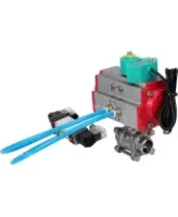 Кран шаровой DN.ru BV3232P(3pc)-FP-W-ISO-H Ду25 Ру63 полнопроходной, корпус - нержавеющая сталь 316, уплотнение - PTFE, под приварку, с пневмоприводом PA-DA-052, пневмораспределителем 4V320-08 AC220V и магнитным переключателем ALS200D