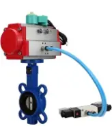 Затвор дисковый поворотный DN.ru WBV1413E-2W-Fb-H Ду40 Ру16, корпус - чугун GGG50, диск - чугун GGG40, уплотнение - EPDM, с пневмоприводом PA-SA-083, пневмораспределителем 4V320-08 AC220V и магнитным переключателем ALS200D