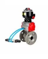 Кран шаровой DN.ru BV3232P(2pc)-FP-F-ISO-H Ду150 Ру16, 24х24, фланцевый, полнопроходной, нержавеющая сталь SS316, уплотнение - PTFE, с пневмоприводом PA-DA-140, пневмораспределителем 4V320-08 AC220V, БКВ APL-510N-EX