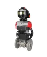 Кран шаровой DN.ru BV3131P(3pc)-FP-F-ISO-H Ду15 Ру40 фланцевый, полнопроходной, трехсоставной, корпус - нерж.сталь SS304, уплотнение - PTFE, пн.привод DN.ru PA-DA-052 пн.распределитель 4M310-08 AC220V ручной дублер MON1-250-T26-ISO БКВ APL-510N-EX