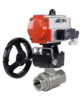Кран шаровой DN.ru BV3232P(2pc)-FP-T-ISO-H Ду100 Ру40 полнопроходной, внутренняя резьба, нержавеющая сталь 316, уплотнение - PTFE, с пневмоприводом PA-DA-083, пневмораспределителем 4M310-08 DC24V, ручным дублером MON2-450-T28-ISO