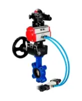 Затвор дисковый поворотный DN.ru WBV1616E-2W-Fb-H Ду125 Ру16 LUG, корпус - чугун QT450, диск - чугун QT450, уплотнение - EPDM, с пневмоприводом PA-DA-105, пневмораспределителем 4M320-08 AC220V, ручным дублером MON3-700-T38-ISO и БКВ APL-210N