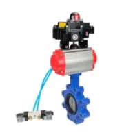 Затвор дисковый поворотный DN.ru WBV1631E-2W-Fb-H Ду100 Ру16 LUG, корпус - чугун QT450, диск - нержавеющая сталь 304, уплотнение - EPDM, с пневмоприводом PA-DA-083, пневмораспределителем 4M320-10 AC220V и БКВ APL-410N EX