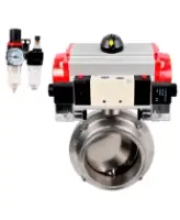 Затвор дисковый поворотный кламповый DN.ru WBV3131S-2W-C-H Ду50 Ру10 корпус - пищевая нержавеющая сталь 304, уплотнение – Silicon, с пневмоприводом DN.ru PA-DA-052, пневмораспределителем DN.ru 4V320-08 AC220V и БПВ DN.ru AFC2000