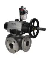 Кран шаровой DN.ru BV3232P(4pc)-FP-3WL-F Ду100 Ру16 полнопроходной трехходовой, фланцевый, корпус - нержавеющая сталь SS316, с пневмоприводом DN.ru PA-DA-105-1 двойного действия, пневмораспределителем 4M310-08 AC220V и БПВ AFC2000