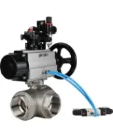 Кран шаровой DN.ru BV3232P(4pc)-SP-3WL-T-ISO-H Ду100 Ру40, стандартнопроходной, четырехсоставной, нержавеющая сталь 316, PTFE, внутренняя резьба, с пневмоприводом PA-DA-105-1, пневмораспределителем 4V320-08 AC220V, БКВ APL-210N, БПВ AFC2000