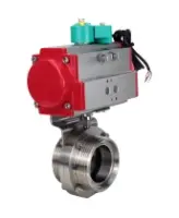 Затвор дисковый поворотный DN.ru WBV3131S-2W-T-H Ду40 Ру10 резьбовой, пищевая нержавеющая сталь 304, уплотнение - Silicon, с пневмоприводом PA-DA-052 и магнитным переключателем ALS200D