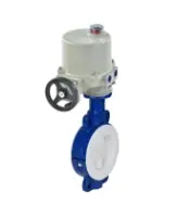 Затвор дисковый поворотный DN.ru WBV3434Pf-2W-Fb-R Ду150 Ру16 корпус - углеродистая сталь WCB, диск - углеродистая сталь WCB, футерованный PTFE, уплотнение - PTFE, с четвертьоборотным электроприводом ГЗ-ОФ-200/14-М 220В