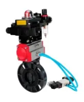Затвор дисковый поворотный DN.ru WBV4242E-2W-Fb-ISO Дн80 Ру10 межфланцевый, корпус - НПВХ, диск - НПВХ, уплотнение - EPDM, с пневмоприводом PA-SA-083, пневмораспределителем 4V320-08 AC220V, БКВ APL-410N EX и БПВ AFC2000