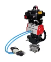 Кран шаровой DN.ru BV3232P(3pc)-FP-W-ISO-H Ду65 Ру25, полнопроходной под приварку, нержавеющая сталь SS316, PTFE, с пневмоприводом PA-DA-083, с пневмораспределителем 4V320-08 AC220V, с БКВ APL-410N EX, с ручным дублером MON2-450-T28-ISO