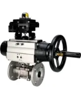 Кран шаровой DN.ru BV3131P(3pc)-FP-F-ISO-H Ду100 Ру16 полнопроходной трехсоставной, фланцевый, нержавеющая сталь 304, уплотнение - PTFE, 22х22, F10, WDVF, с пневмоприводом DN.ru PA-DA-105-1 и БКВ APL-410N EX