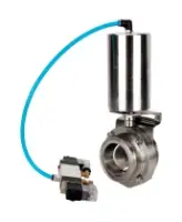 Затвор дисковый поворотный кламповый DN.ru WBV3131E-2W-C-H Ду80 Ру10 корпус - пищевая нержавеющая сталь 304, уплотнение – EPDM, с пневмоприводом DN.ru PA-SA-85 и пневмораспределителем DN.ru 4V320-10 AC220V