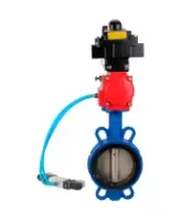 Затвор дисковый поворотный DN.ru WBV1413E-2W-Fb-H Ду100 Ру16, корпус - чугун GGG50, диск - чугун GGG40, уплотнение - EPDM, с пневмоприводом DN.ru PA-DA-083 двойного действия, с пневмораспределителем 4V320-08 AC220V, с БКВ APL-410N EX, с БПВ AFC2000