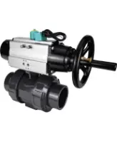 Кран шаровой DN.ru BV4242E-FP-GRM-ISO Дн50 Ру10 полнопроходной, корпус - НПВХ, шар - НПВХ, уплотнение - EPDM, с пневмоприводом PA-DA-105-1 и магнитным переключателем ALS200D