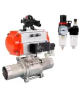 Кран шаровой DN.ru BV3131P(3pc)-FP-W-ISO-H LONG Ду32 Ру40 полнопроходной, корпус - нерж.сталь 304, уплотнение - PTFE, под приварку, с пневмоприводом PA-SA-083, пневмораспределителем 4M320-08 AC220V, БКВ APL-210N и БПВ AFC2000