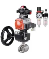 Кран шаровой DN.ru BV3232P(2pc)-FP-T-ISO-H Ду100 Ру40 полнопроходной, внутренняя резьба, нержавеющая сталь 316, PTFE, с пневмоприводом PA-DA-083, пн.распределителем 4M310-08 AC220V, БКВ APL-410N EX, ручным дублером MON2-450-T28-ISO, БПВ AFC2000