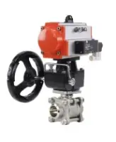 Кран шаровой DN.ru BV3232P(3pc)-FP-W-ISO-H Ду50 Ру40 полнопроходной двухходовой, корпус - нержавеющая сталь SS316, под приварку, уплотнение - PTFE, с пневмоприводом PA-DA-83, пневмораспределителем 4M310-08 220В NAMUR и ручным дублером MON2-450-T28-ISO