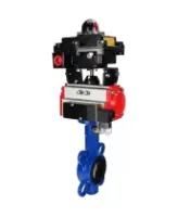 Затвор дисковый поворотный DN.ru WBV1432N-2W-Fb-H Ду100 Ру16, корпус - чугун GGG50, диск - нержавеющая сталь 316L, уплотнение - NBR, с пневмоприводом DN.ru PA-DA-083 двойного действия, пневмораспределителем 4M310-08 AC220V, БКВ APL-410N EX
