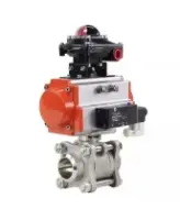 Кран шаровой DN.ru BV3232P(3pc)-FP-W-ISO-H Ду80 Ру25 полнопроходной двухходовой, корпус - нержавеющая сталь SS316, под приварку, уплотнение - PTFE, с пневмоприводом PA-SA-130, пневмораспределителем 4V320-08 AC220V и БКВ APL-410N EX
