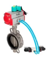Затвор дисковый поворотный DN.ru WBV3232V-2W-Fb-H Ду100 Ру16, корпус - нержавеющая сталь 316L, диск - нержавеющая сталь 316L, уплотнение - Viton, с пневмоприводом PA-DA-083, пневмораспределителем 4M320-08 AC220V, магнитным переключателем ALS200D
