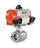Кран шаровой DN.ru BV3232P(2pc)-FP-T-ISO-H Ду80 Ру40 полнопроходной, внутренняя резьба, нержавеющая сталь 316, уплотнение - PTFE, с пневмоприводом PA-DA-083, пневмораспределителем 4V320-08 AC220V