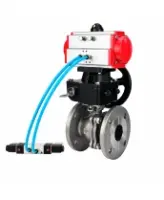 Кран шаровой DN.ru BV3232P(2pc)-FP-F-ISO-H WDVF Ду65 Ру16 полнопроходной, фланцевый, корпус - нержавеющая сталь 316, уплотнение - PTFE, с пневмоприводом PA-DA-083, пневмораспределителем 4V320-08 AC220V и ручным дублером MON2-450-T28-ISO