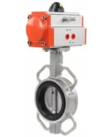 Затвор дисковый поворотный DN.ru WBV3232N-2W-Fb-H Ду150 Ру16, корпус - нержавеющая сталь 316L, диск - нержавеющая сталь 316L, уплотнение - NBR, с пневмоприводом DN.ru PA-DA-130 двойного действия