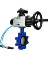 Затвор дисковый поворотный DN.ru WBV1631E-2W-Fb-H Ду125 Ру16 LUG корпус - чугун QT450, диск - нержавеющая сталь 304, уплотнение - EPDM, с пневмоприводом DN.ru PA-DA-105-1, пневмораспределителем 4V320-08 AC220V и БКВ APL-210N