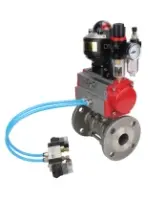 Кран шаровой DN.ru BV3131P(3pc)-FP-F-ISO-H Ду100 Ру16 полнопроходной трехсоставной, фланцевый, нержавеющая сталь 304, PTFE, 22х22, F10, WDVF, с пневмоприводом DN.ru PA-DA-105, пневмораспределителем 4V320-08 AC220V, БКВ APL-510N EX и БПВ AFC2000
