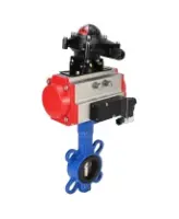 Затвор дисковый поворотный DN.ru WBV1413E-2W-Fb-H Ду40 Ру16, корпус - чугун GGG50, диск - чугун GGG40, уплотнение - EPDM, 9х9, F05, с пневмоприводом DN.ru PA-DA-052, пневмораспределителем 4M310-08 AC220V, БКВ APL-210N
