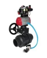 Кран шаровой DN.ru BV4242E-FP-GRM-ISO Дн50 Ру10 полнопроходной, корпус - НПВХ, шар - НПВХ, уплотнение - EPDM, с пневмоприводом PA-DA-052, пневмораспределителем 4V320-10 AC220V, ручным дублером MON1-250-T26-ISO, БКВ APL-510N EX и БПВ AFC2000