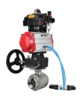 Кран шаровой DN.ru BV3232P(2pc)-FP-T-ISO-H Ду100 Ру40 полнопроходной, внутренняя резьба, нержавеющая сталь 316, PTFE, с пневмоприводом PA-DA-083, пн.распределителем 4V320-08 AC220V, БКВ APL-410N EX, ручным дублером MON2-450-T28-ISO, БПВ AFC2000