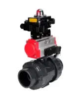 Кран шаровой DN.ru BV4242E-FP-GRM-ISO Дн50 Ру10 полнопроходной, корпус - НПВХ, шар - НПВХ, уплотнение - EPDM, с пневмоприводом PA-SA-065, пневмораспределителем 4M310-08 AC220V и БКВ APL-410N EX